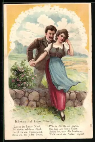 AK Liebespaar ist der Meinung Küssen ist keine Sünd`
