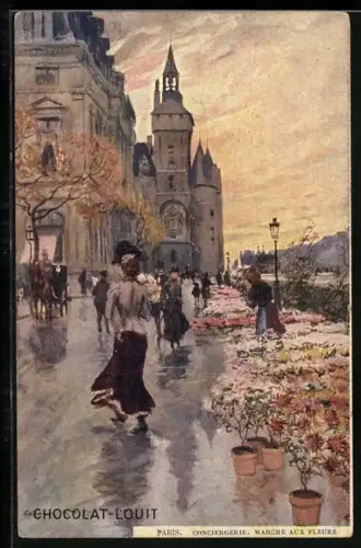 Künstler-AK Georges Stein: Paris, Conciergerie, Marché aux Fleurs, Blumenmarkt
