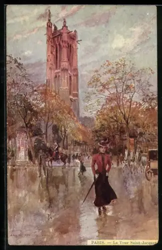 Künstler-AK Georges Stein: Paris, La Tour Saint-Jacques, Reiter