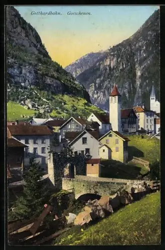 AK Goeschenen, Teilansicht mit Kirche