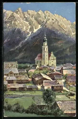 Künstler-AK Rudolf Alfred Höger: Toblach im Pustertal, Ortspartie