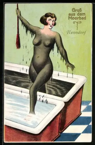 AK Nenndorf, Junge Frau im Moorbad, Badekultur