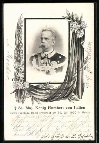 Lithographie Monza, Se. Maj. König Humbert von Italien 1900