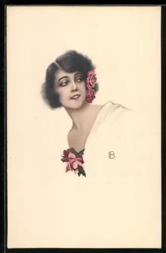 AK Junge Frau mit Blumen im Haar