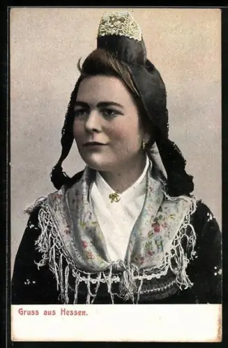 AK Junge Frau in Hessischer Tracht