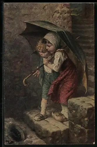 Künstler-AK Hermann Kaulbach: Vom Regen in die Traufe