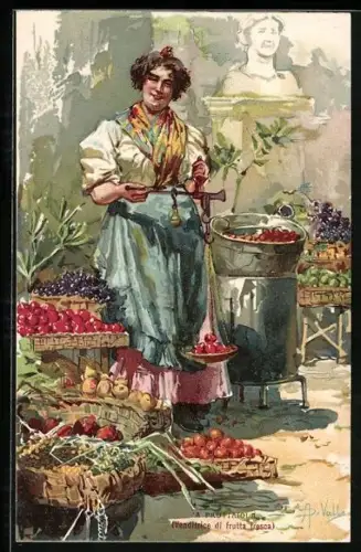 Künstler-AK Venditrice di frutta fresca, italienische Obstverkäuferin