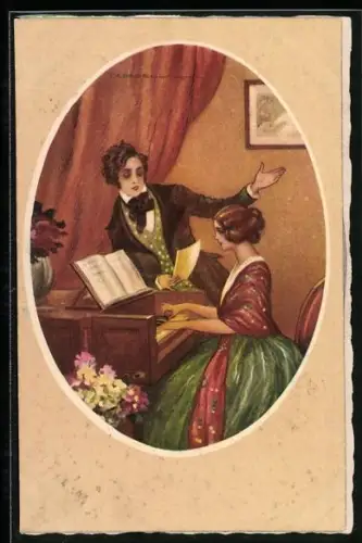 Künstler-AK Tito Corbella: Junge Frau spielt Klavier