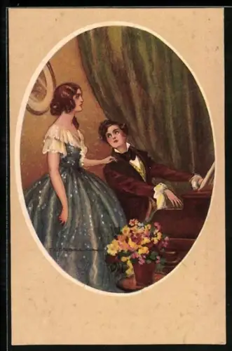 Künstler-AK Tito Corbella: Herr am Klavier begleitet Dame beim Singen