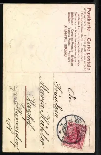 AK Liebespaar an einem Zaun auf einer Wiese