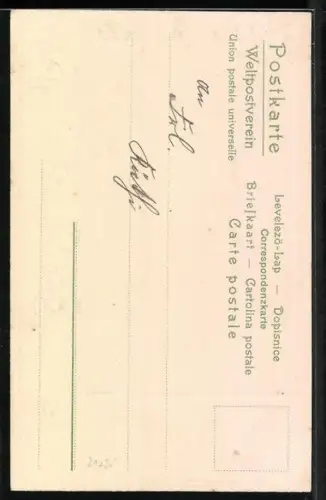 Lithographie Behüt Dich Gott!, Trompeter von Säckingen mit Pferd am Ufer