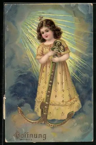 AK Allegorie zur Hoffnung mit einem Mädchen das einen Anker hält