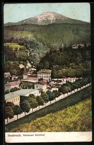 AK Innsbruck, Restaurant Bierstindl aus der Vogelschau