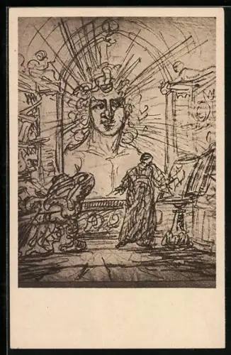 AK Erscheinung des Erdgeistes, Zeichnung von Goethe