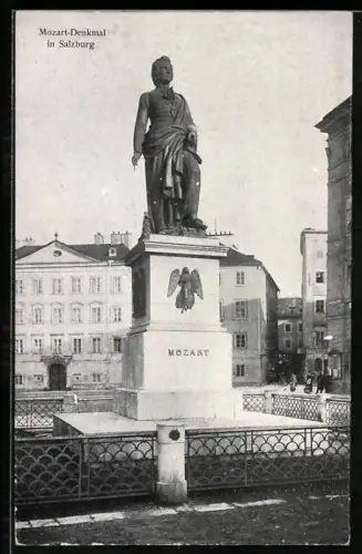 AK Salzburg, Mozart-Denkmal am Marktplatz