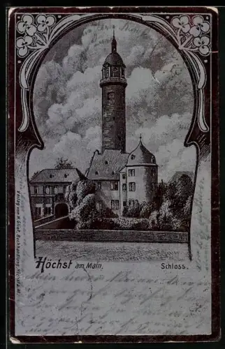Metallfolie-AK Höchst am Main, Schloss, Blick zum Turm
