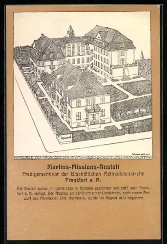 Künstler-AK Frankfurt-Ginnheim, Martins-Missions-Anstalt, Predigerseminar der Bischöflichen Methodistenkirche