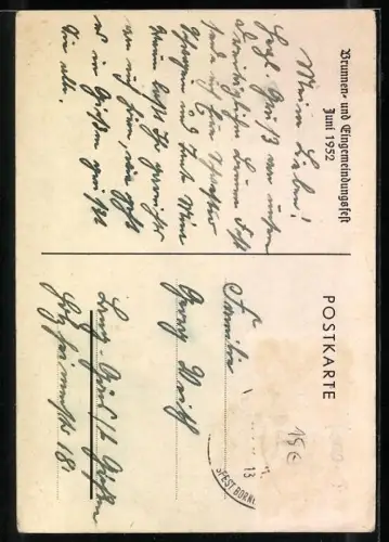 AK Bornheim, Brunnen- und Eingemeindungsfest 1952, Kirche, Denkmal 1827-1877