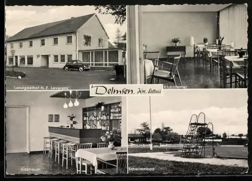 AK Delmsen / Neuenkirchen, Landgasthof Leverenz, Klubzimmer, Gastraum, Schwimmbad
