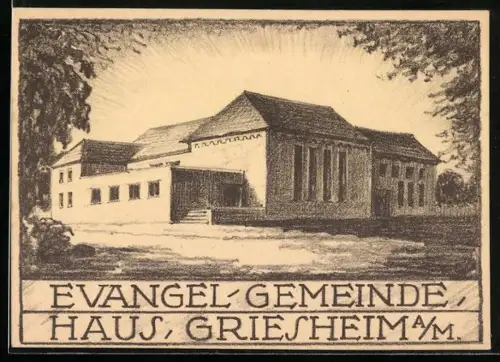 Künstler-AK Griesheim a. M., Evangelisches Gemeindehaus