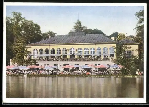 AK München-Schwabing, Gasthof Seehaus Kleinhesselohe, Englischer Garten