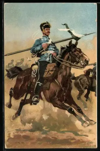 Künstler-AK Anton Hoffmann - München: Husar mit Lanze im Angriff