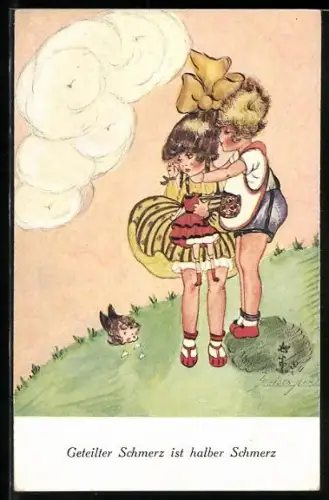 Künstler-AK Erna Maison-Kurt: Weinendes Mädchen wird umarmt