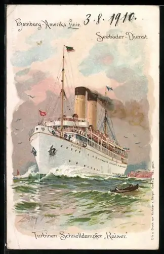 Künstler-AK Willy Stoewer: Passagierschiff Kaiser beim Seebäder-Dienst in voller Fahrt