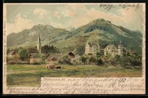 Künstler-AK Edward Theodore Compton: Brannenburg, Ortsansicht
