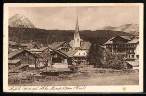 AK Seefeld, Ortsansicht mit Kirche und Hohe Munde