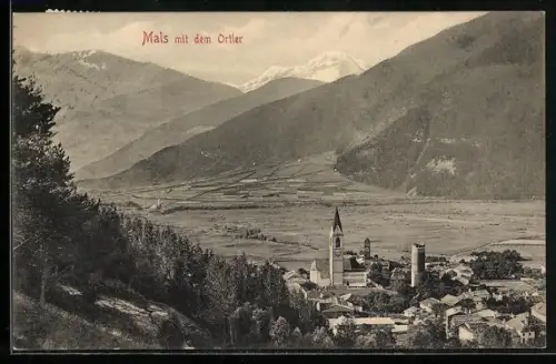 AK Mals, Ortsansicht mit dem Ortler