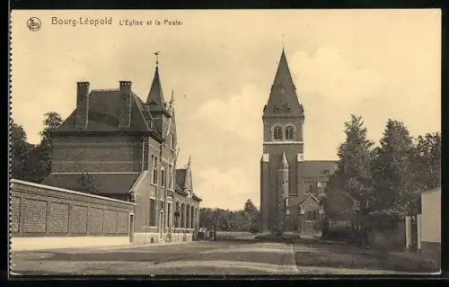 AK Post und Kirche in Bourg-Léopold bei Beverloo