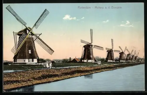 AK Rotterdam, Molens a. d. Boezem, Windmühlenreihe