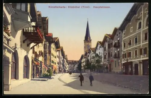 AK Kitzbühel /Tirol, Hauptstrasse mit Kirche