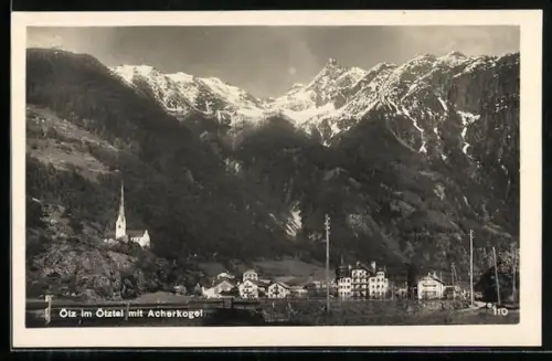 AK Ötz im Ötzal, Ortsansicht mit Acherkogel