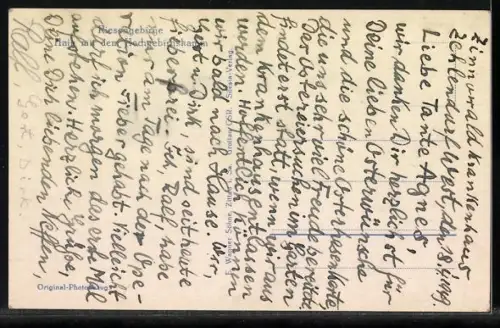 AK Hain /Riesengebirge, Ortsansicht aus der Vogelschau mit dem Hochgebirge