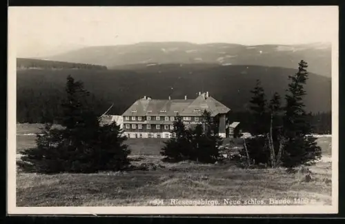 AK Neue Schlesische Baude, Blick über das Riesengebirge