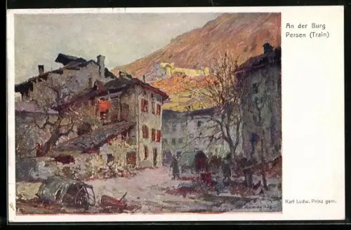 Künstler-AK Persen, An der Burg Persen, Rotes Kreuz