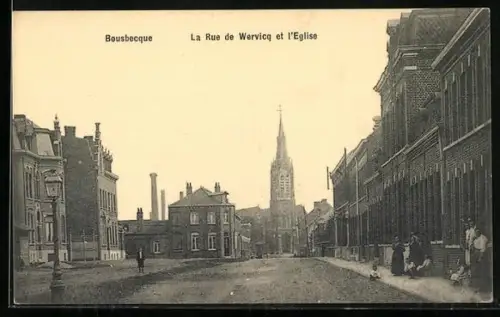 AK Bousbecque, La Rue de Wervicq et l`Eglise