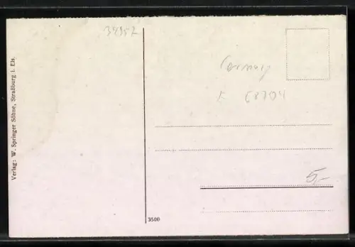 AK Sennheim, Strassenpartie mit Kirche, Schlachten August, September 1914