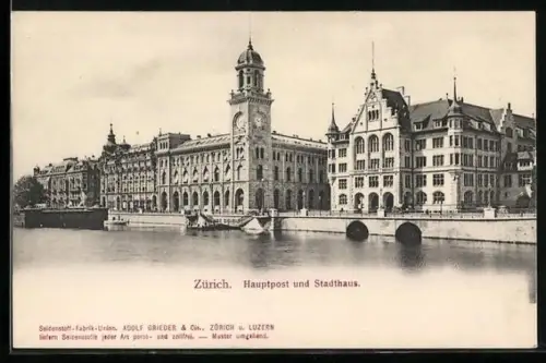 AK Zürich, Hauptpost und Stadthaus