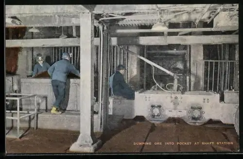 AK Allouez /MI, Cliff Mine near Phoenix, Copper Mine, Dumping Ore into Picket at Shaft Station