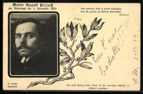 AK Porträt Maler August Pezzen, Blutzeuge 4.11.1904