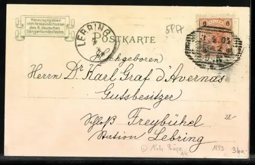 Lithographie Österreich, die festlich geschmückte Sängerfest-Halle, Harfenspielerin und eine ewige Flamme