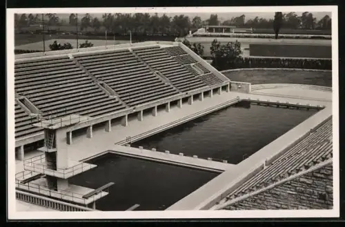 AK Berlin, Olympia 1936, Reichssportfeld mit Kampfbahnblick zum Schwimmstadion