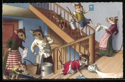 AK Maus ist auf der Treppe ein Krug ausgekippt