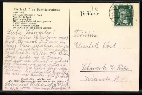 AK Die Sage vom Rattenfänger von Hameln