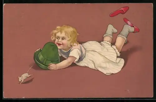 AK Kleines Mädchen will eine Ratte fangen