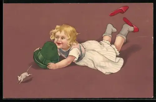 AK Kleines Mädchen will eine Ratte fangen