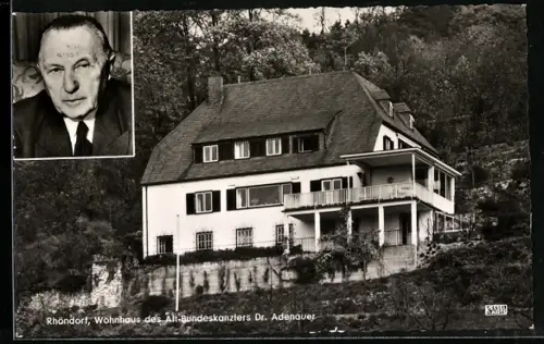 AK Portrait des Altkanzler Konrad Adenauer, Wohnhaus des Altkanzlers in Rhöndorf